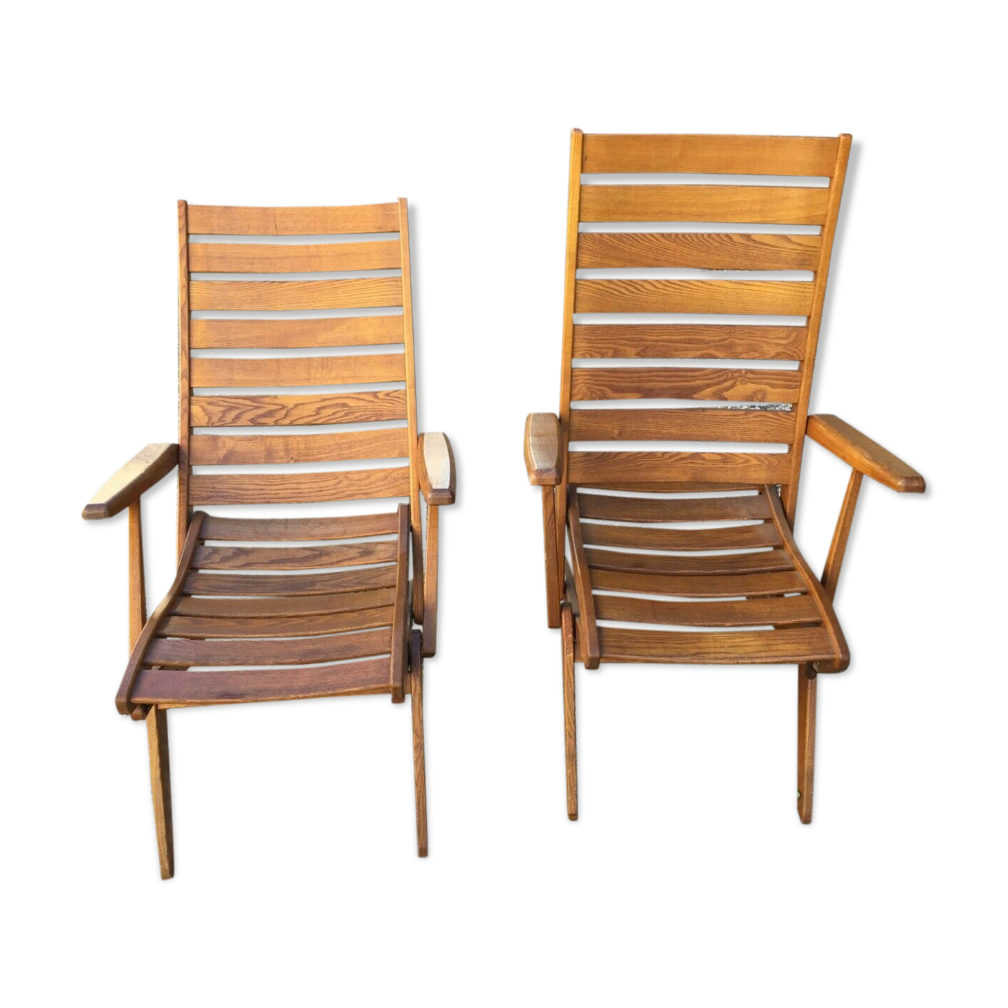 Lot 2 old wooden folding lounge runs