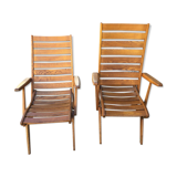 Lot 2 old wooden folding lounge runs