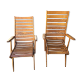 Lot 2 anciennes chaises longues pliable en bois