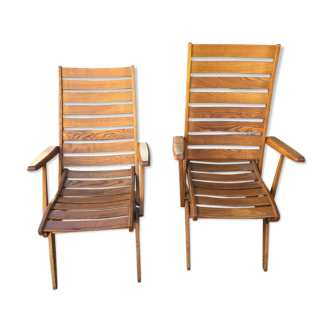 Lot 2 anciennes chaises longues pliable en bois