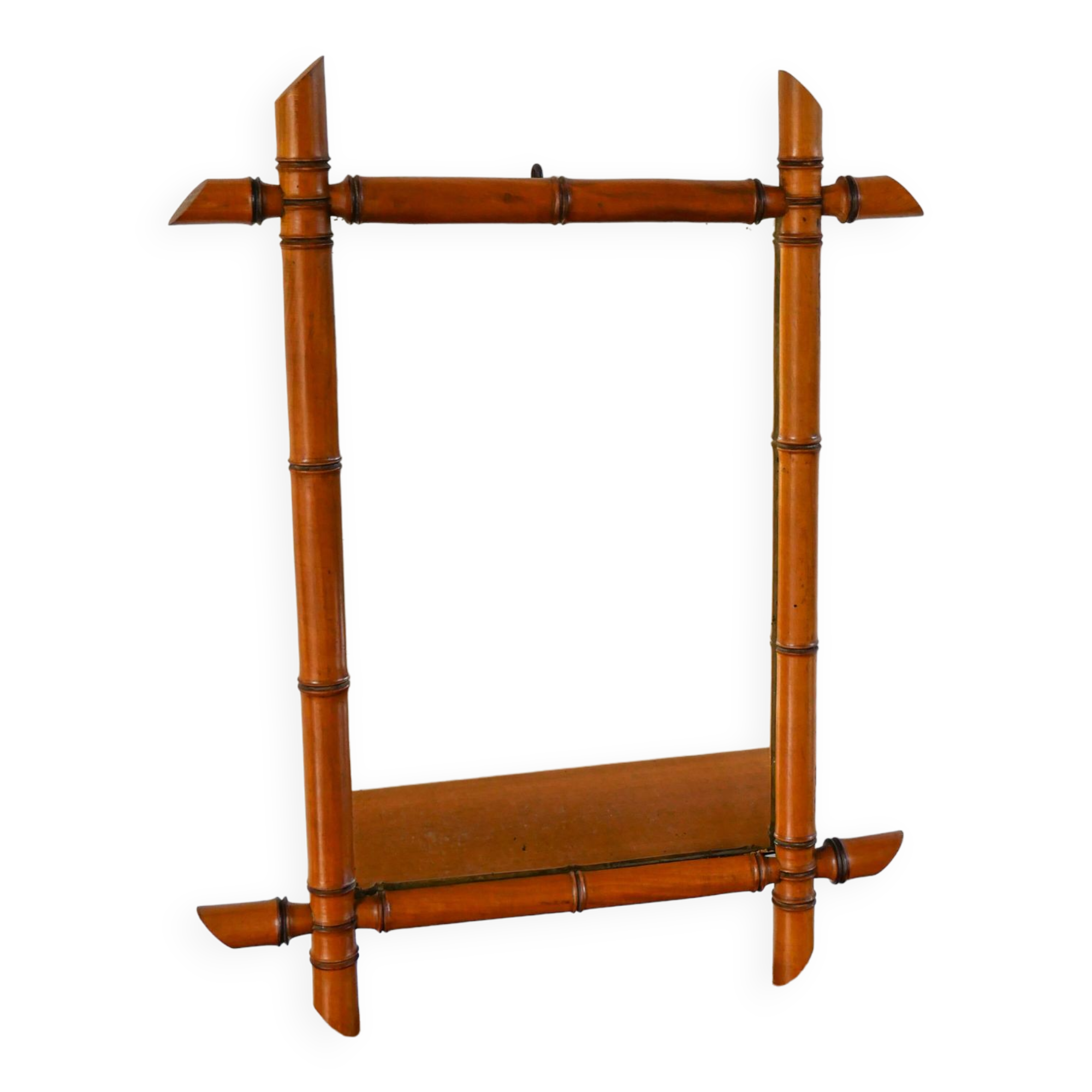 Bamboo effect wooden barber mirror 55 x 41 cm