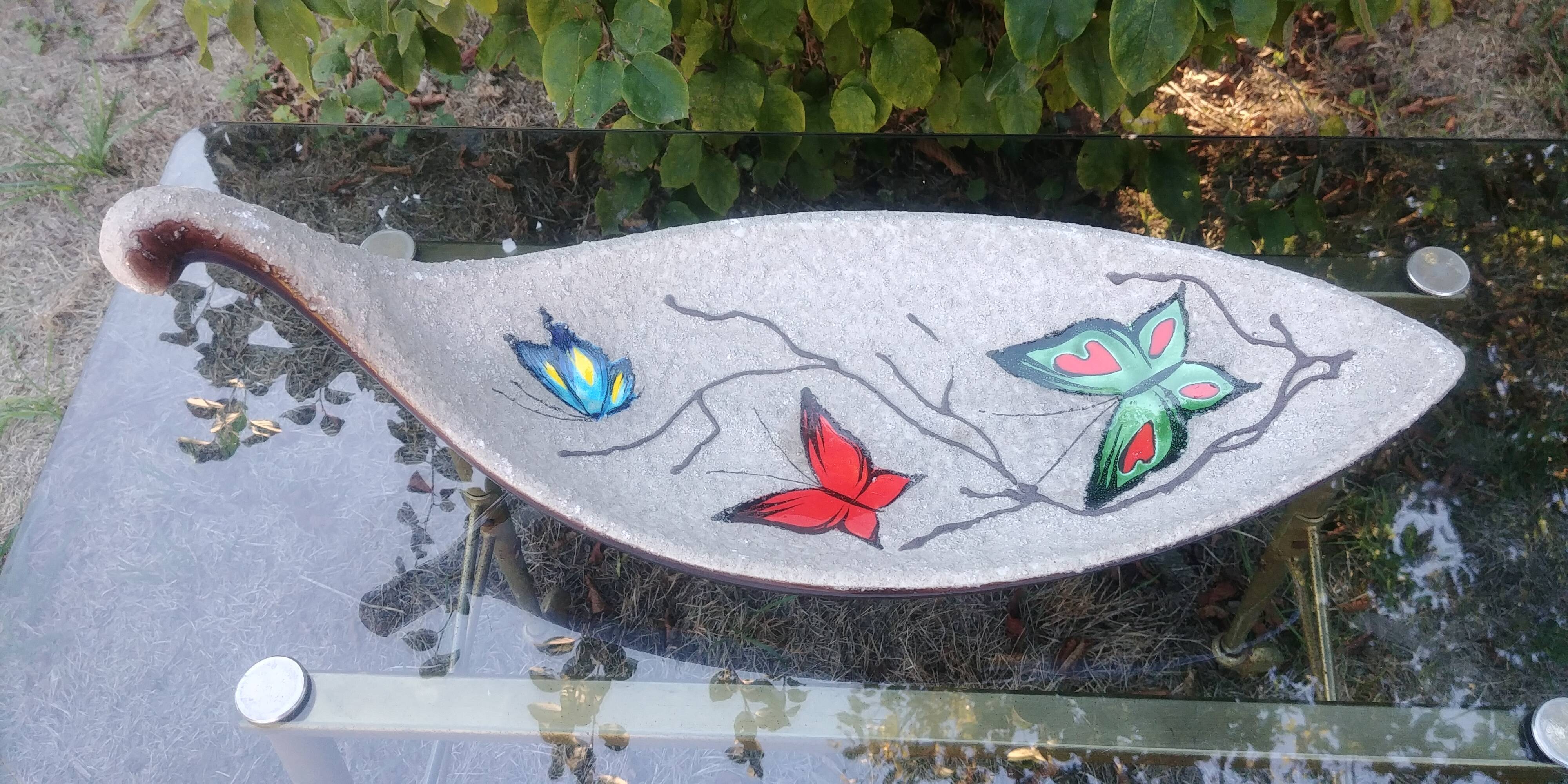 Fruit cup vintage 50s ceramic glazed style brutalist decoration butterflies