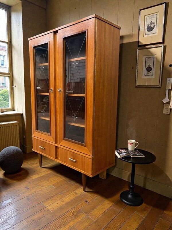 Bibliothèque / vitrine en bois vintage