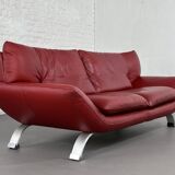 Italian design 3-seater sofa in leather and metal