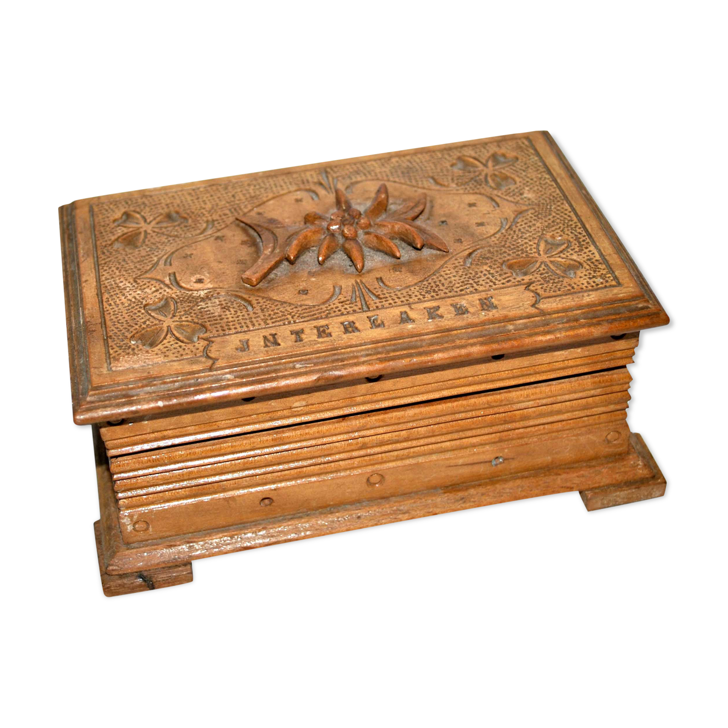 Vintage Edelweiss carved wooden box