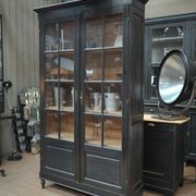 Vitrine bibliothèque en chêne massif et sapin 1920 patinée noir