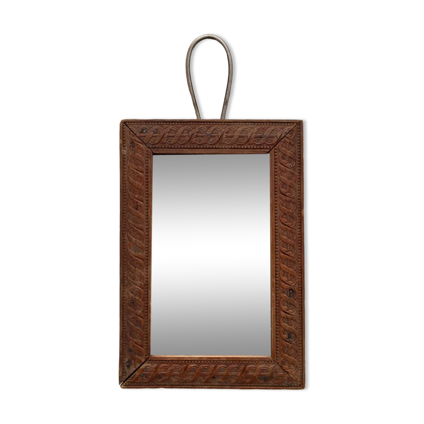 Antique mercury glass barber mirror and carved wooden frame