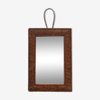 Miroir de barbier ancien verre mercure et cadre en bois sculpté