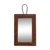 Miroir de barbier ancien verre mercure et cadre en bois sculpté