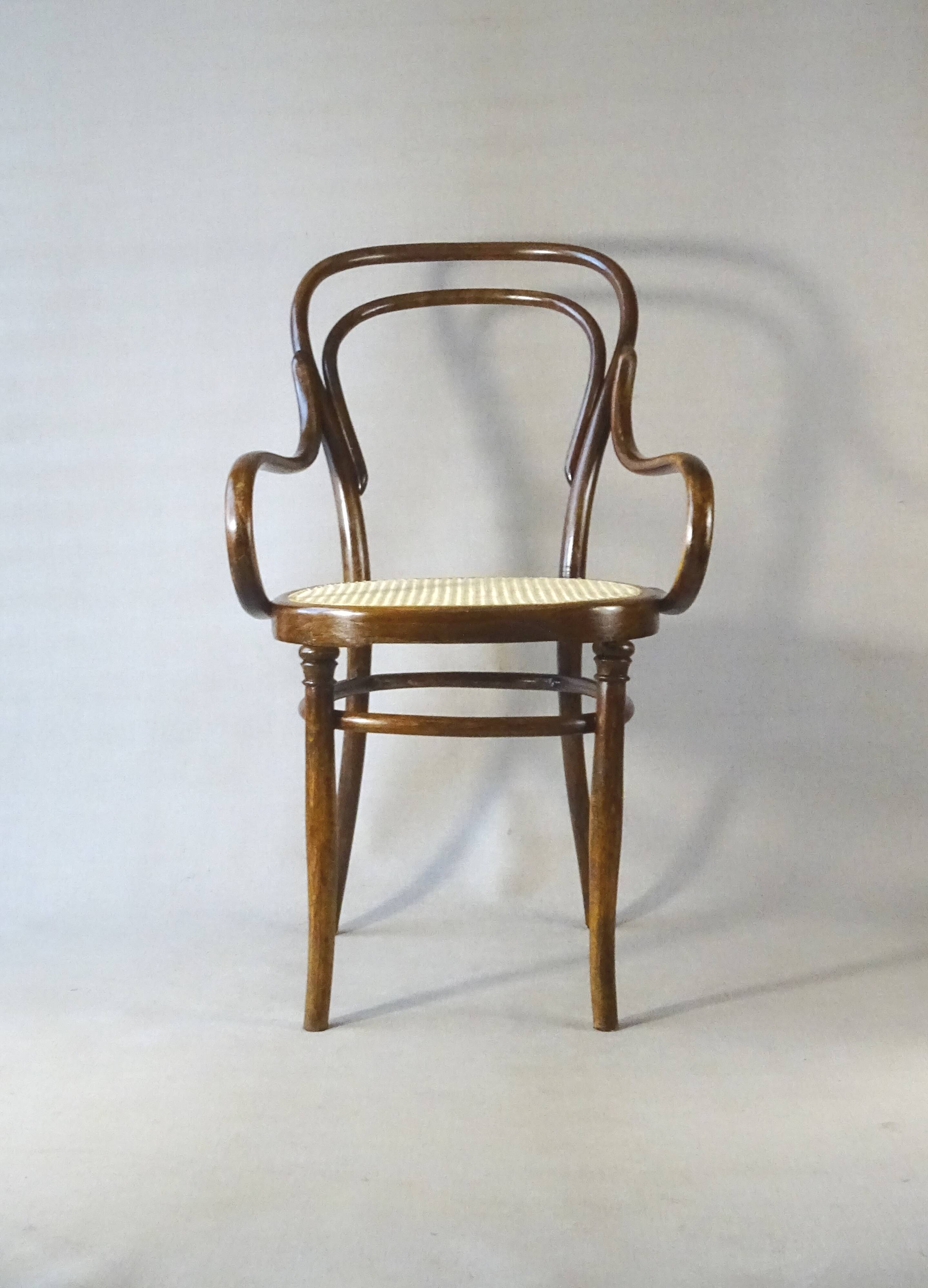 Cane bistro armchair N°14, by Hofmann 1895, Art Nouveau.