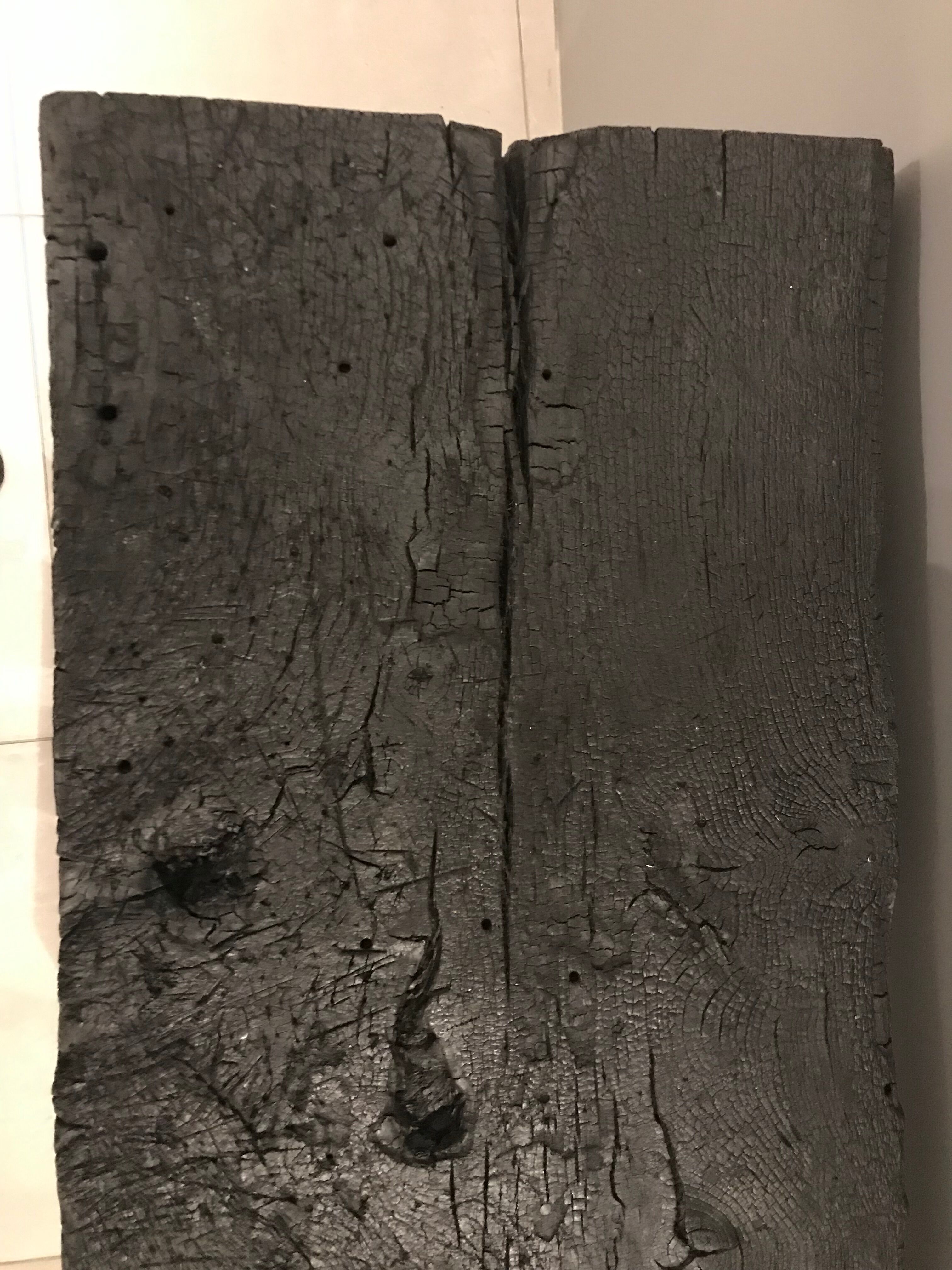 Console wood finishing shou-sugi-ban wood burning with treatment