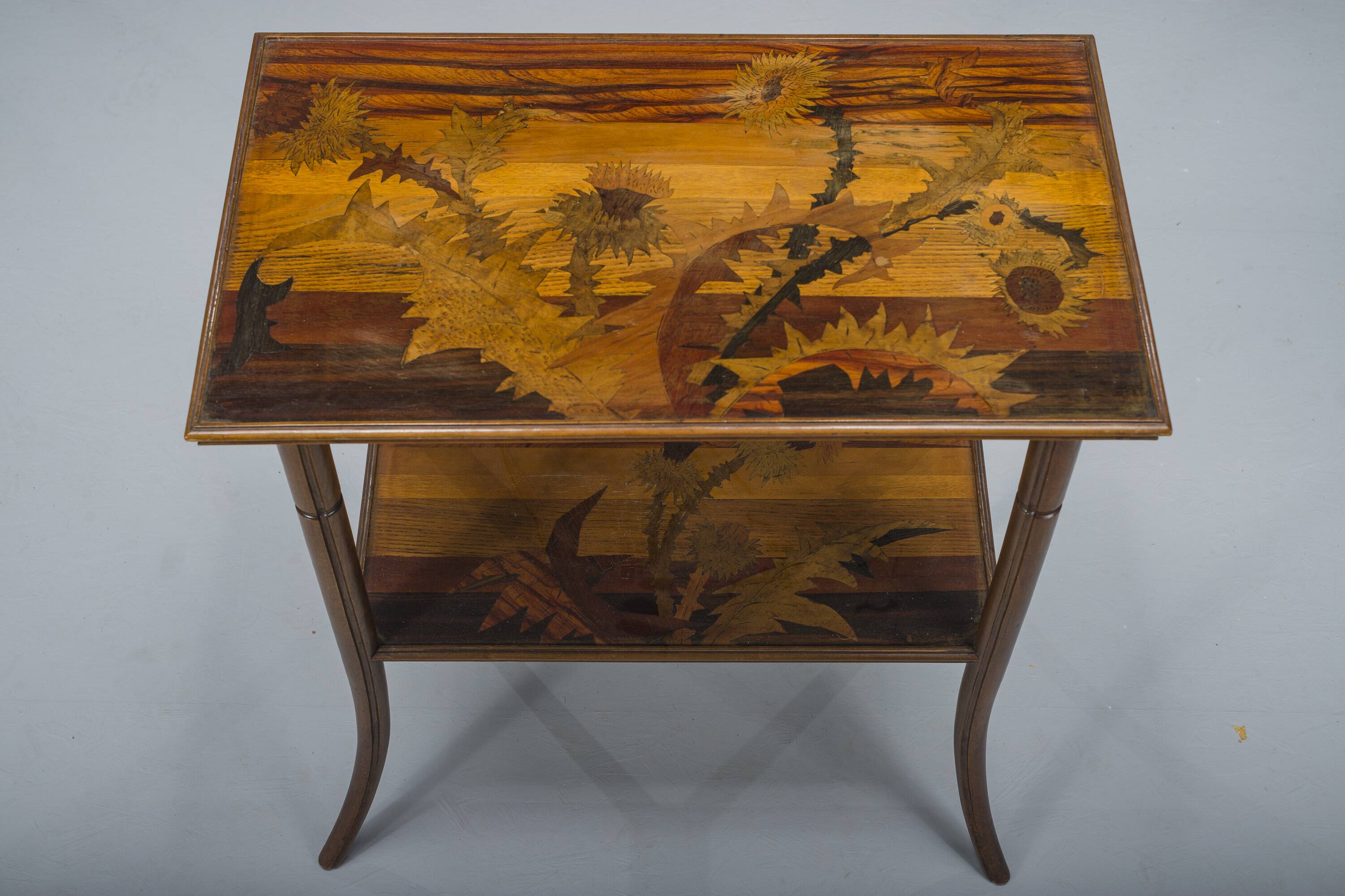 French Art Nouveau Marquetry Table by Emile Galle, 1900s