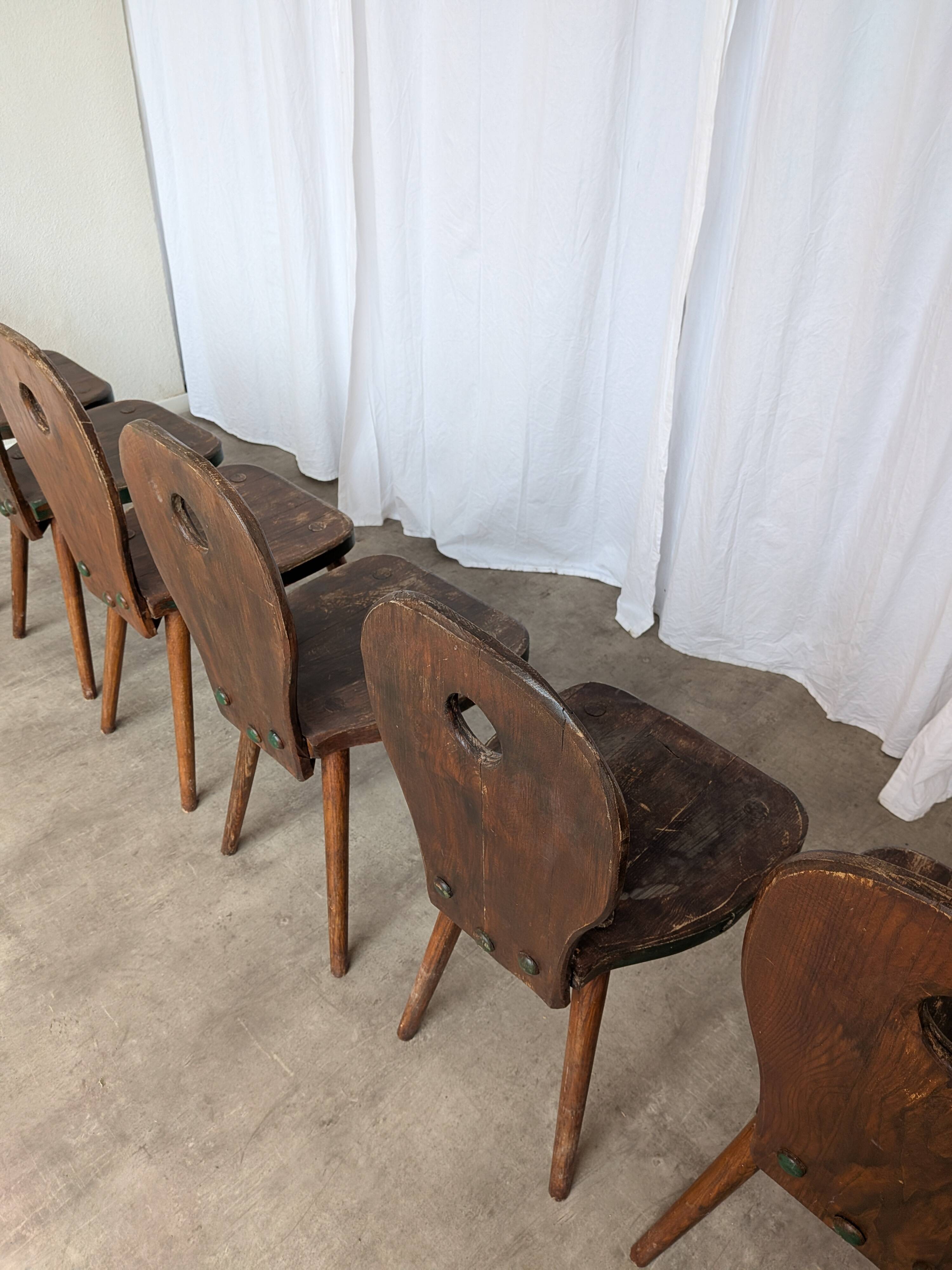 Set of 6 Vintage Brutalist Wooden Chair / Rustic Farmhouse Dining Chair