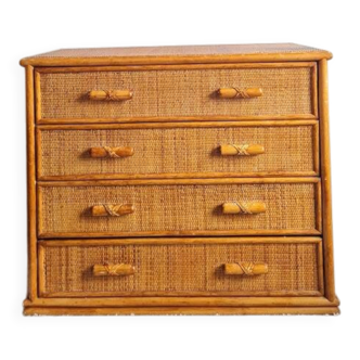 Vintage rattan chest of drawers circa 70s