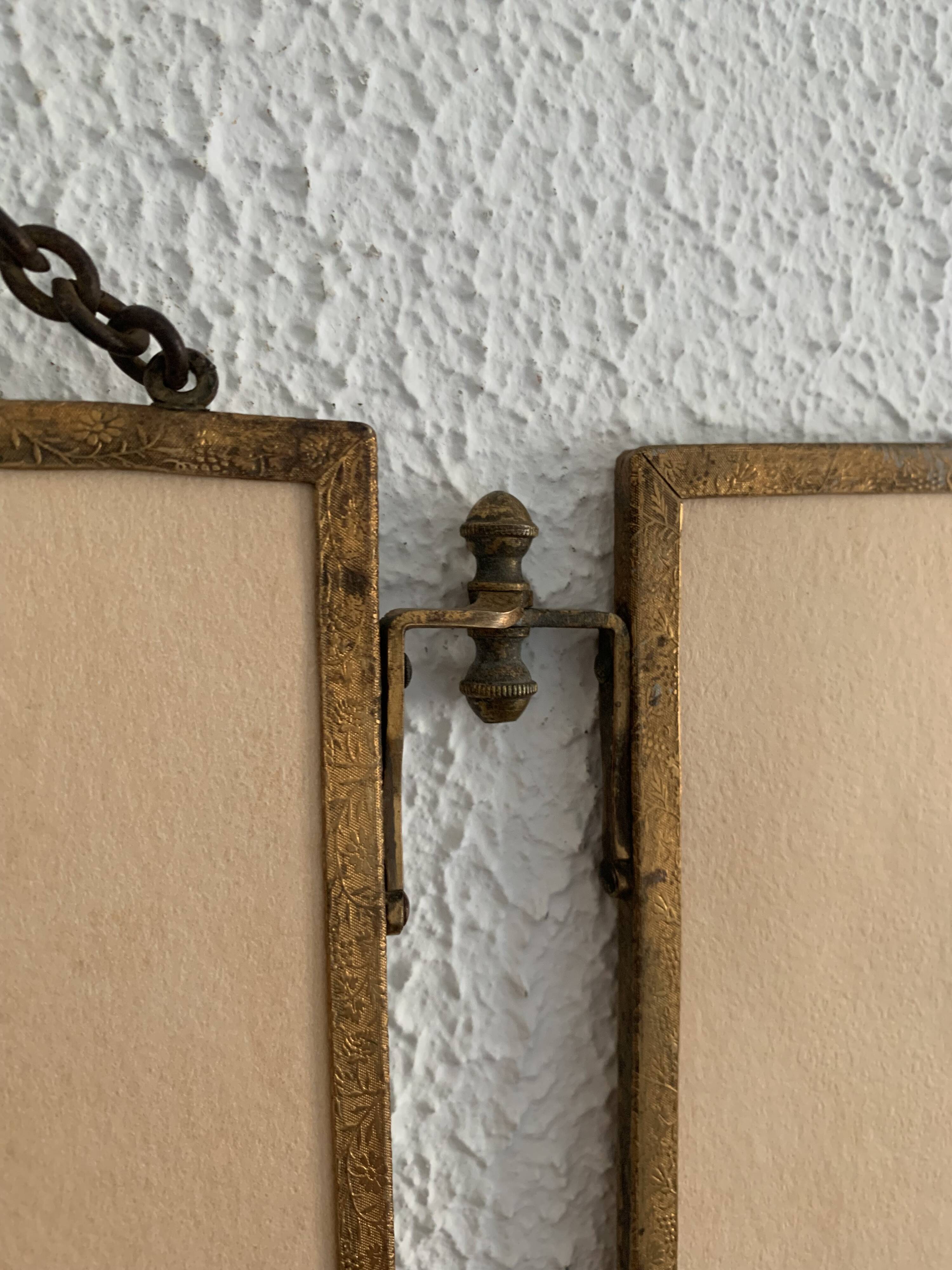 Vintage mirror 1900 triptych barber dressing table brass - 27 x 70 cm