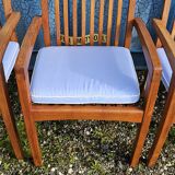Stackable chair-armchair in solid teak with cushion by Vlaemynck