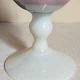Vase sur pied en opaline et verre soufflé vintage 30 cm