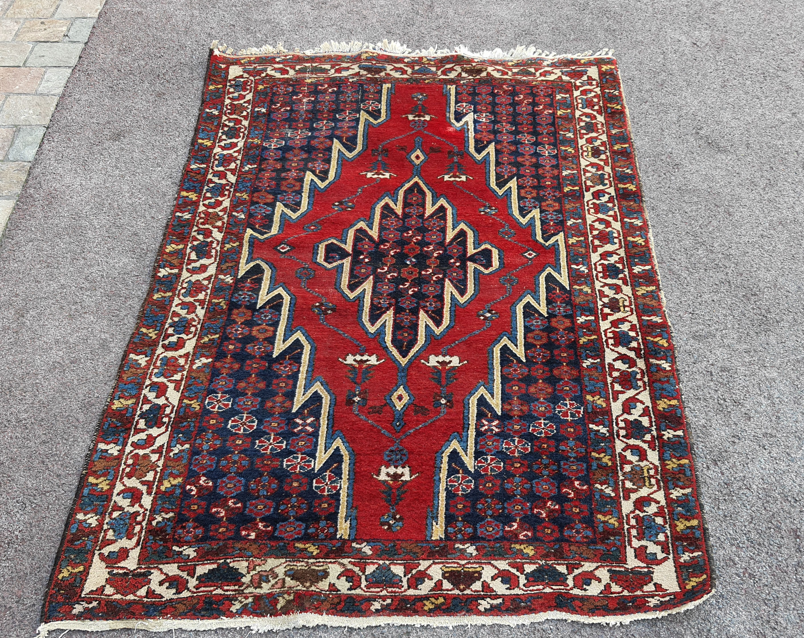 Antique handmade wool carpet, Mazlagan Iran 194 cm