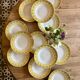 Set of 12 vintage yellow, white and gold soup plates
