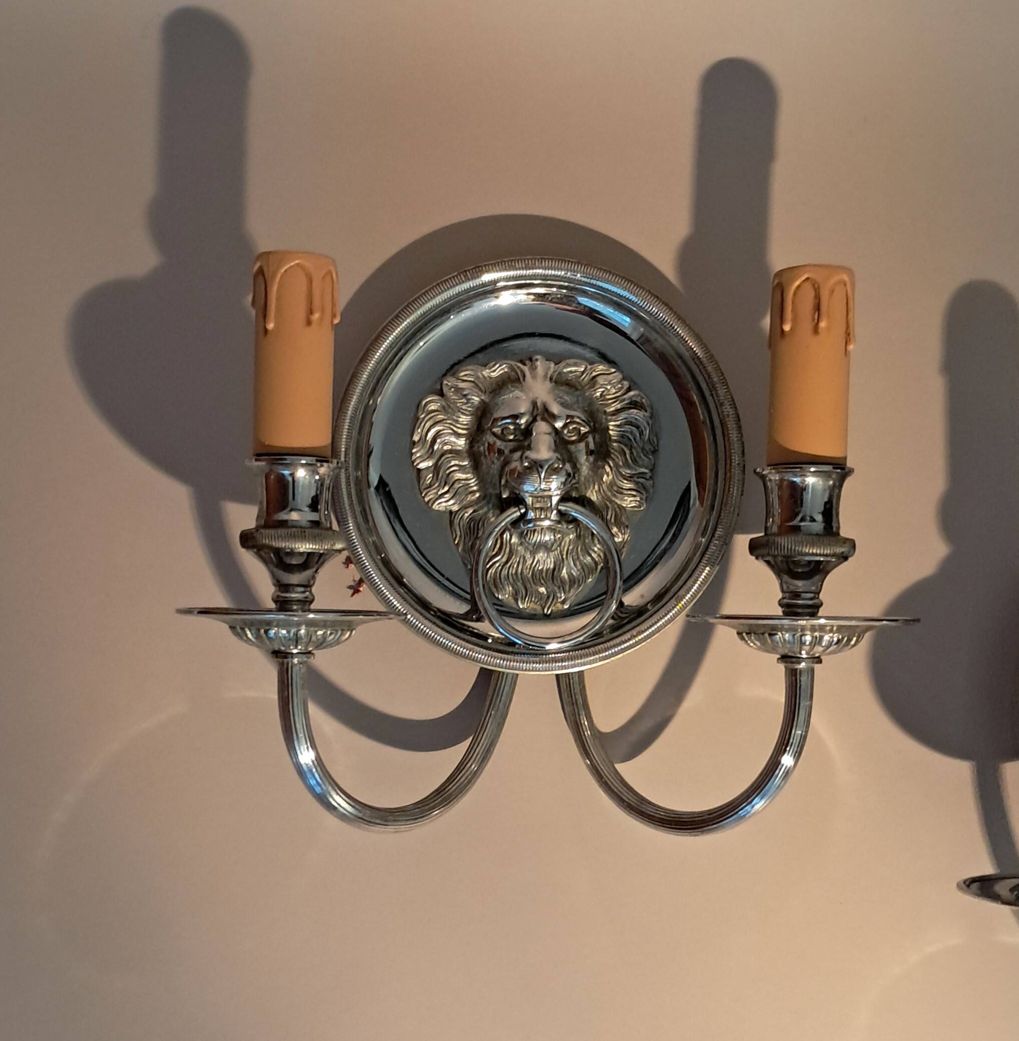 Pair of two-armed silver-plated bronze wall lights from Maison Charles, 1960.