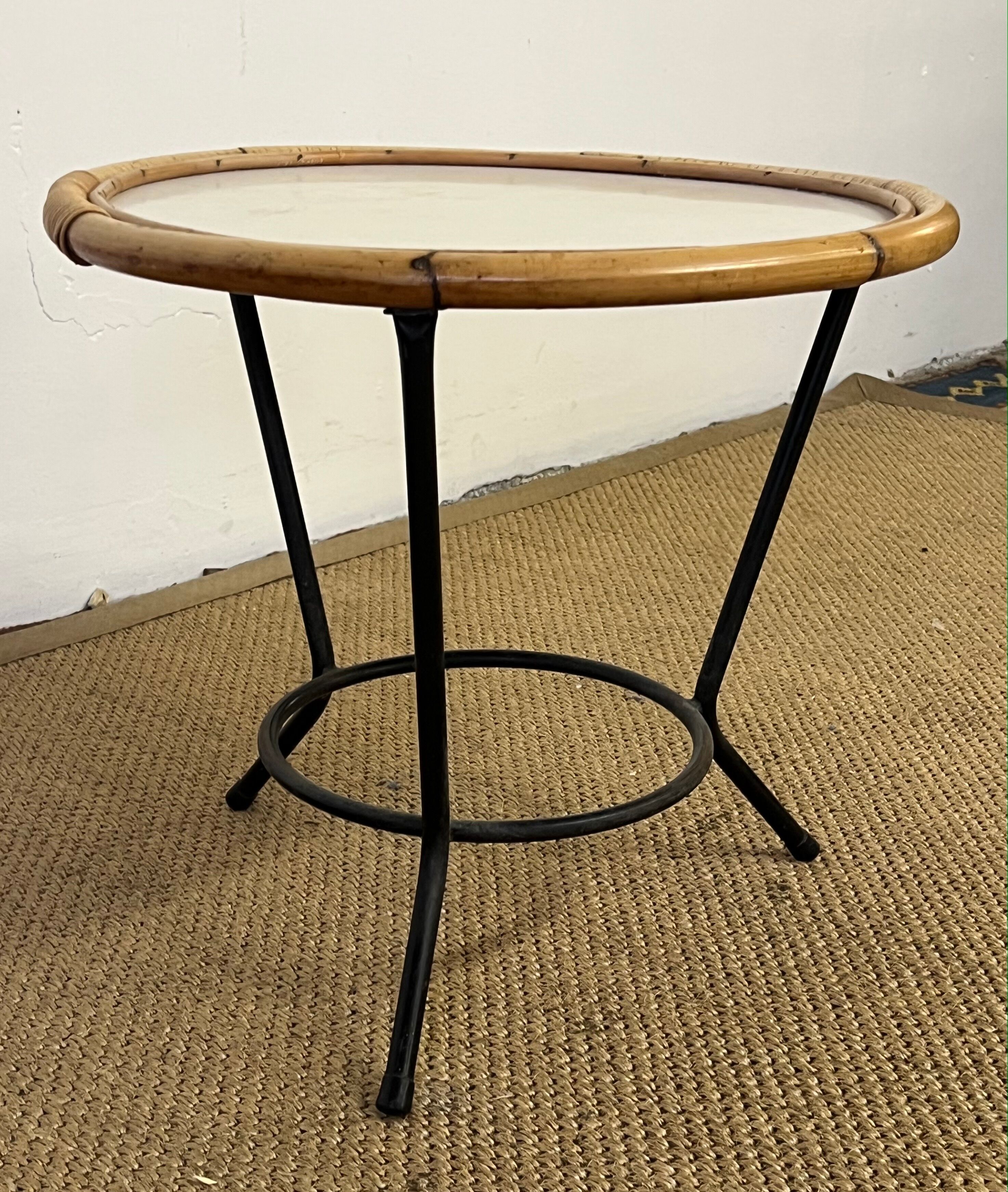 Round rattan side table