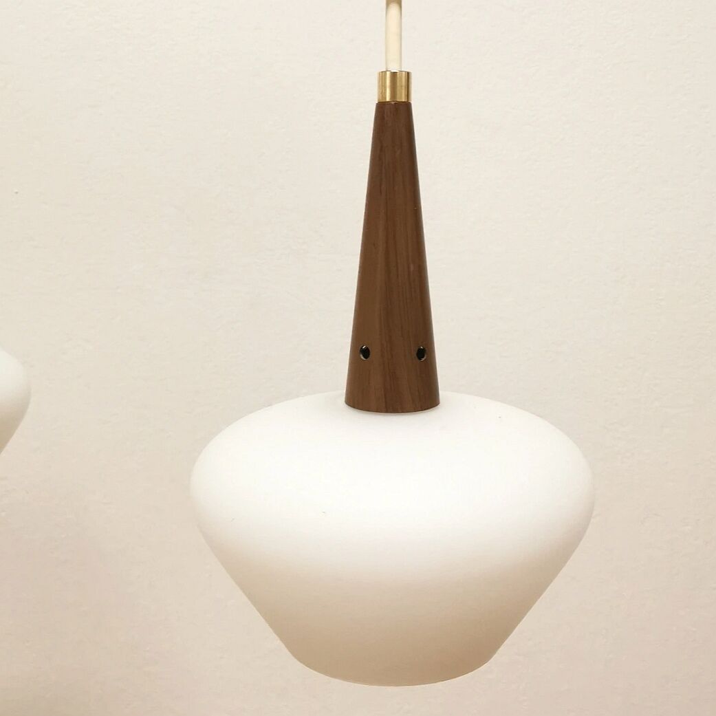 Scandinavian metal and opaline glass pendant lamp, 1950