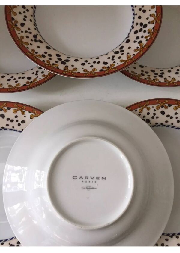 Assiettes creuses Carven Paris porcelaine Yves Deshoulières 1990