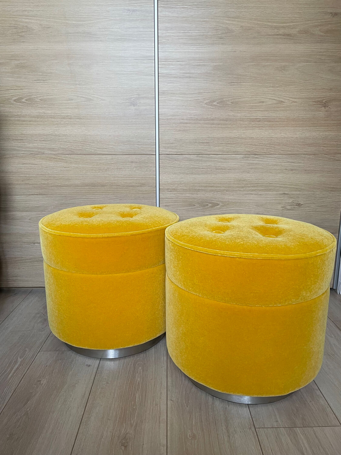 India Mahdavi velvet pouffe stool