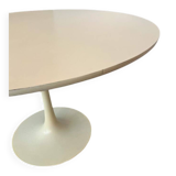 White dining table with tulip base by Maurice Burke