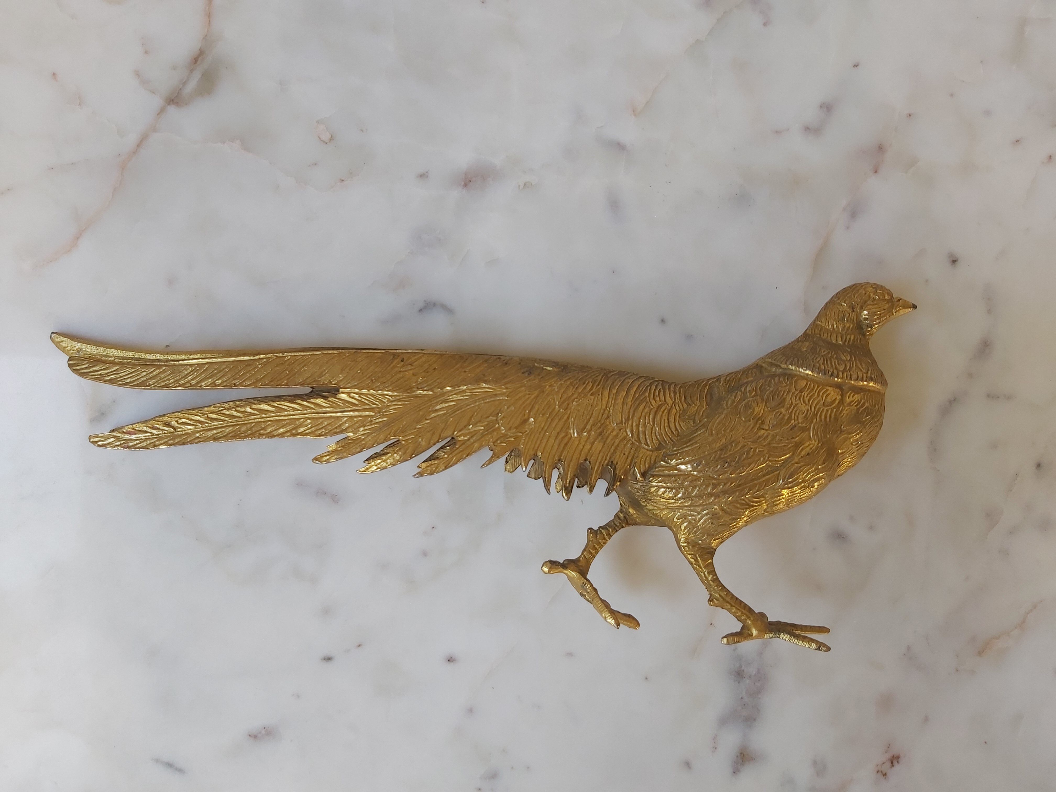 Set of 2 brass sculptures, pheasant couple