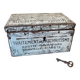 Old metal and wood medicine box with key