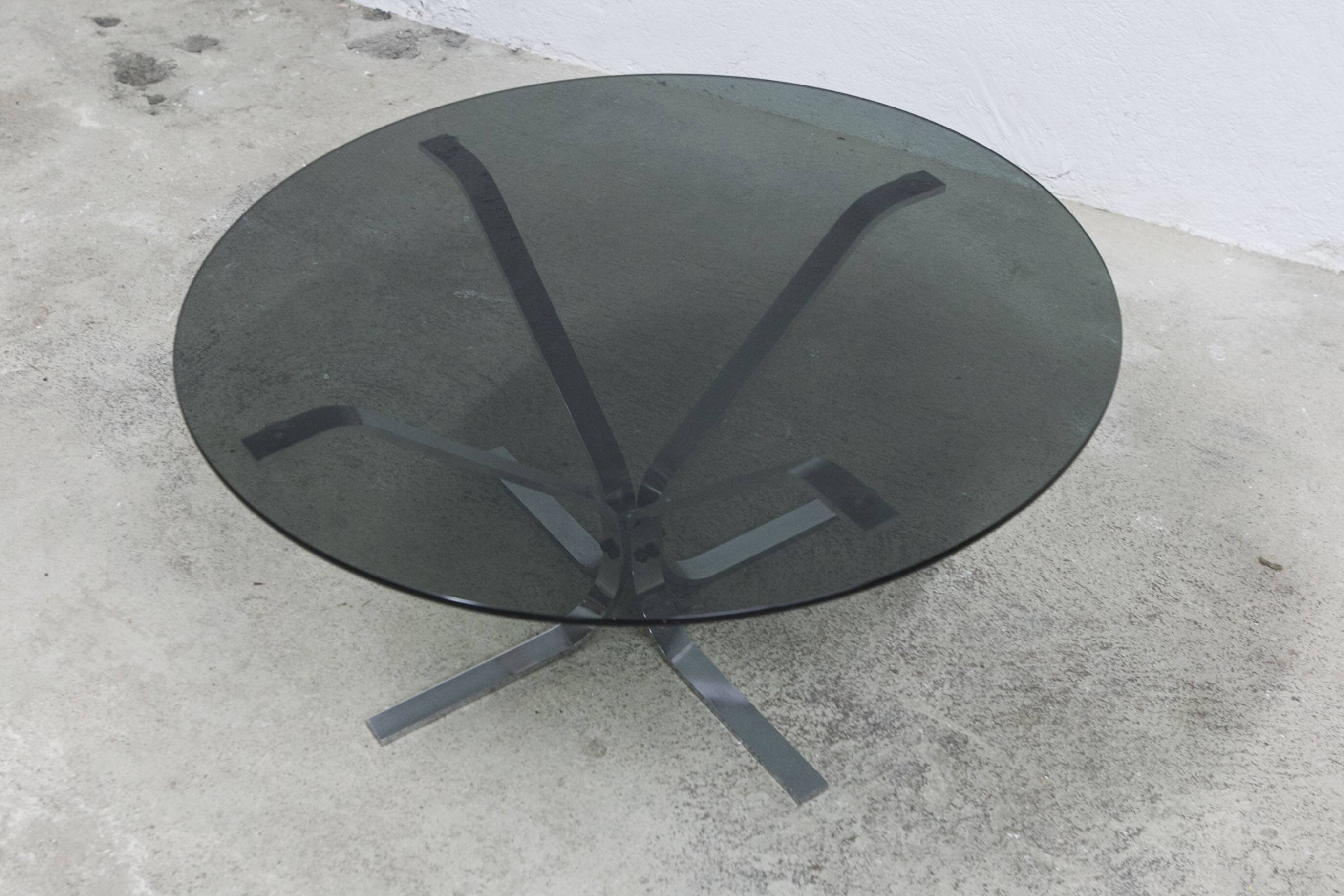 1970s space age round coffee table with smoked glass