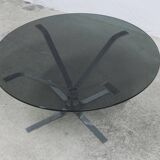 1970s space age round coffee table with smoked glass