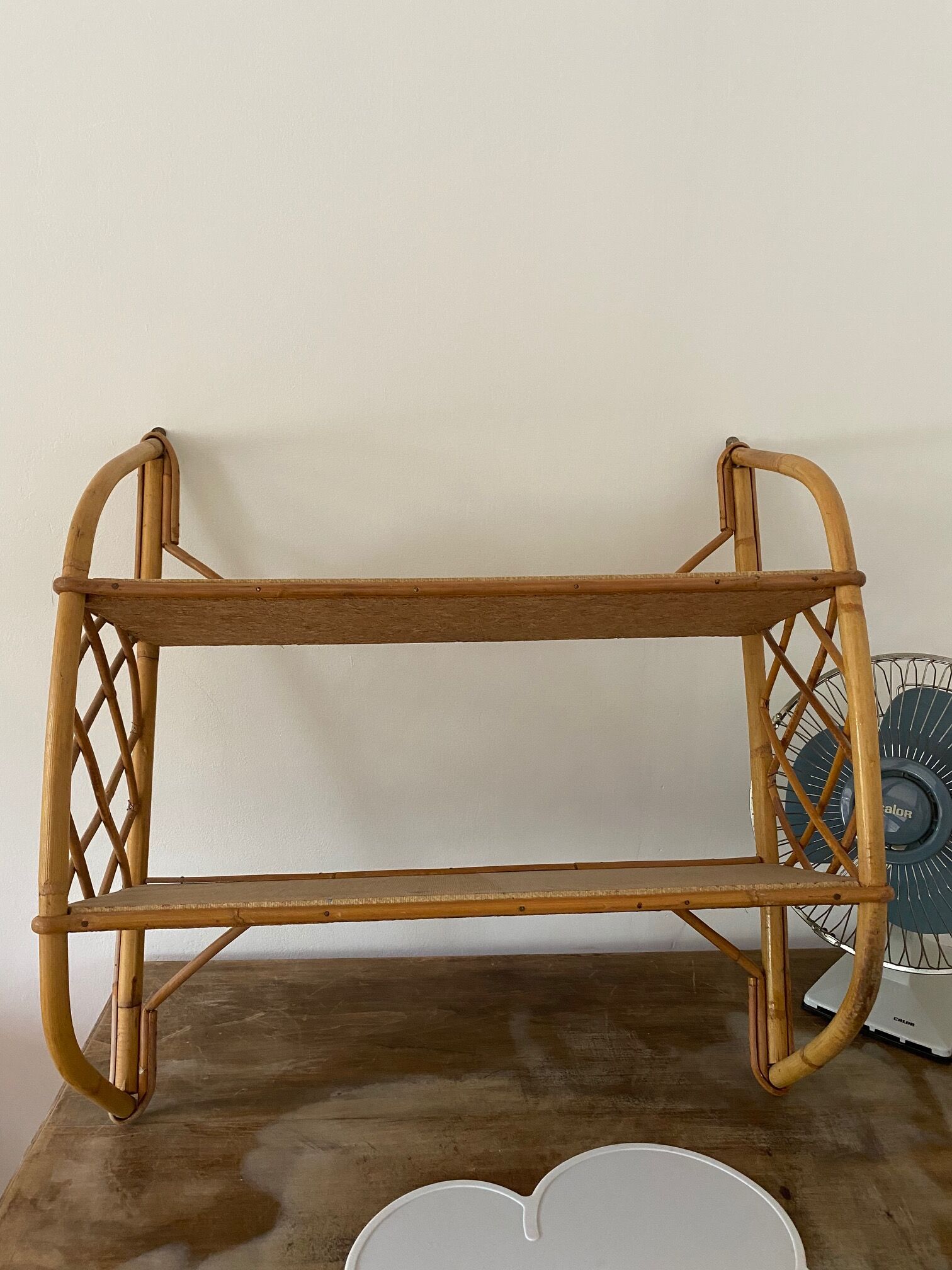 Vintage bamboo rattan shelf