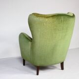 Fauteuil danois en velours vert, années 1950