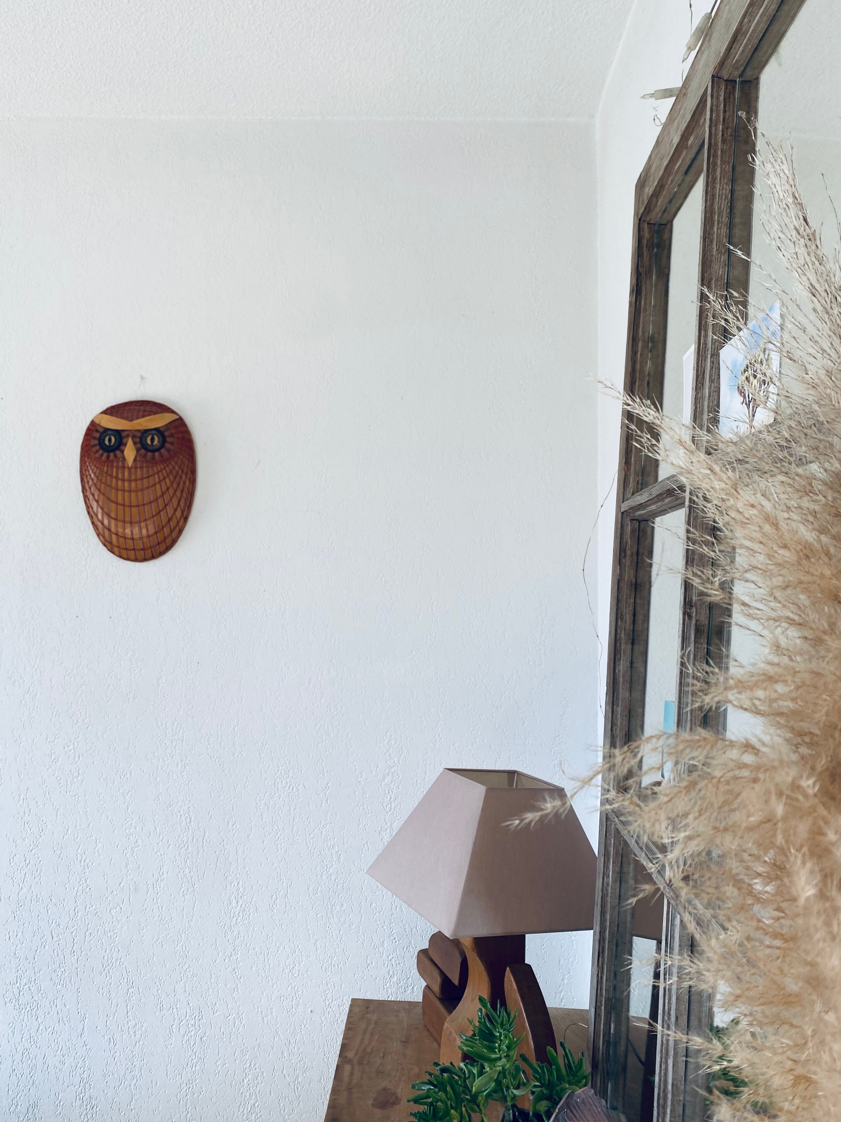 Vintage owl wicker mask or wall totem