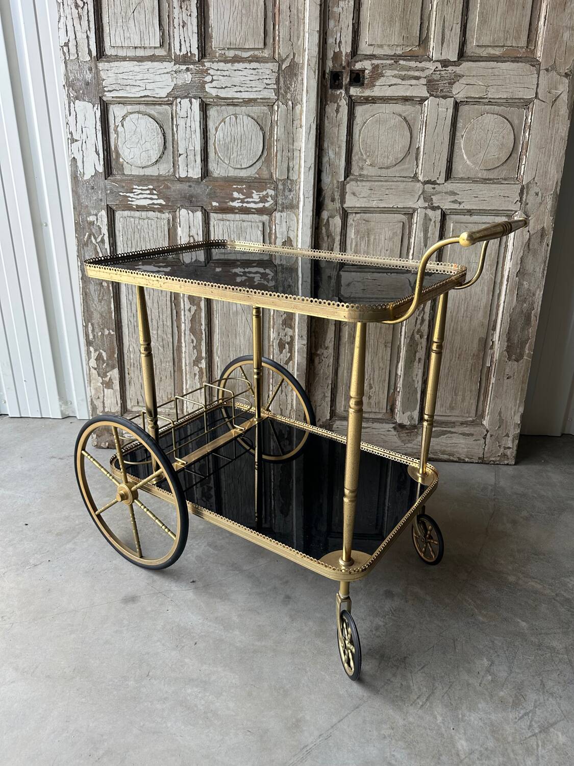 Vintage black and gold rolling trolley
