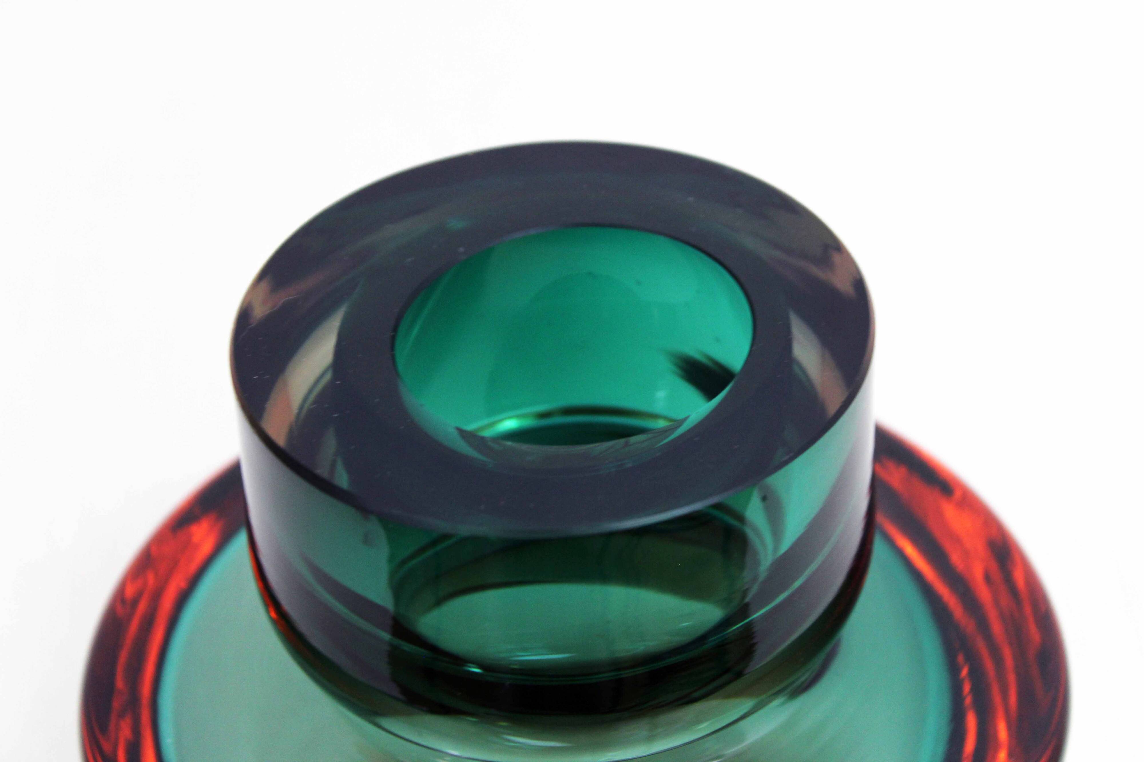 Sommerso vase in green Murano glass 1970