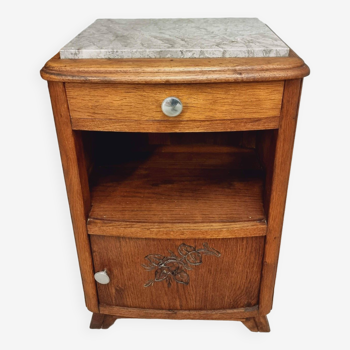 Art Deco bedside table, hall table, oak with marble