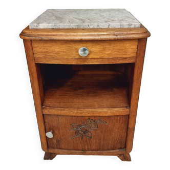 Art Deco bedside table, hall table, oak with marble