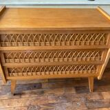 Vintage chest of drawers wood and rattan 1950