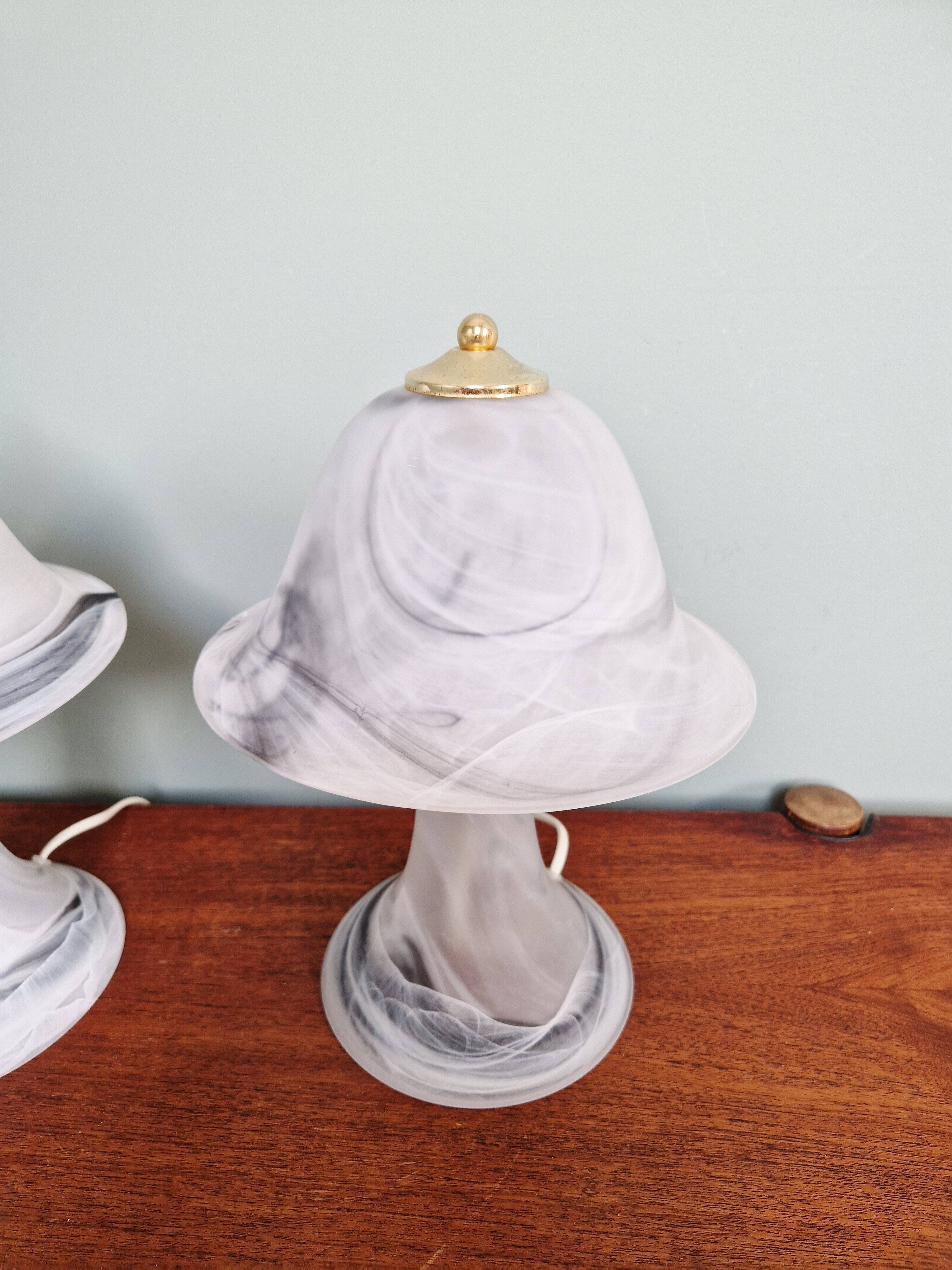 Pair of marbled Murano glass mushroom lamps, 1970s-80s.