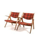 Early Pair CH-28 Oak Easychairs by Hans J. Wegner