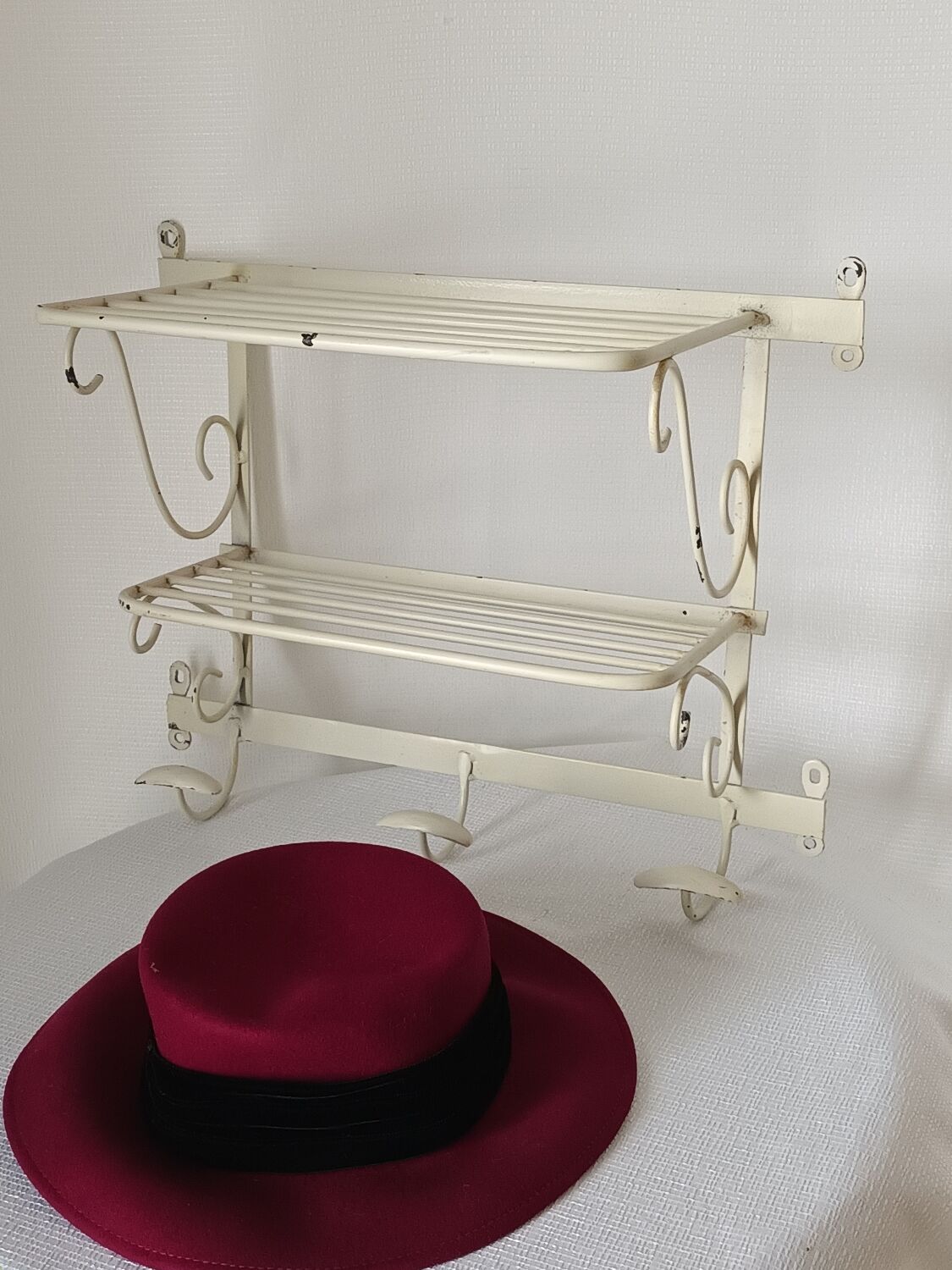 Vintage wrought iron wall coat rack