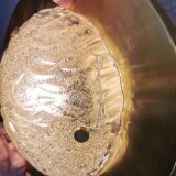 Wall/ceiling lamp, made in brass and white lacquered metal with frosted solid glass shade