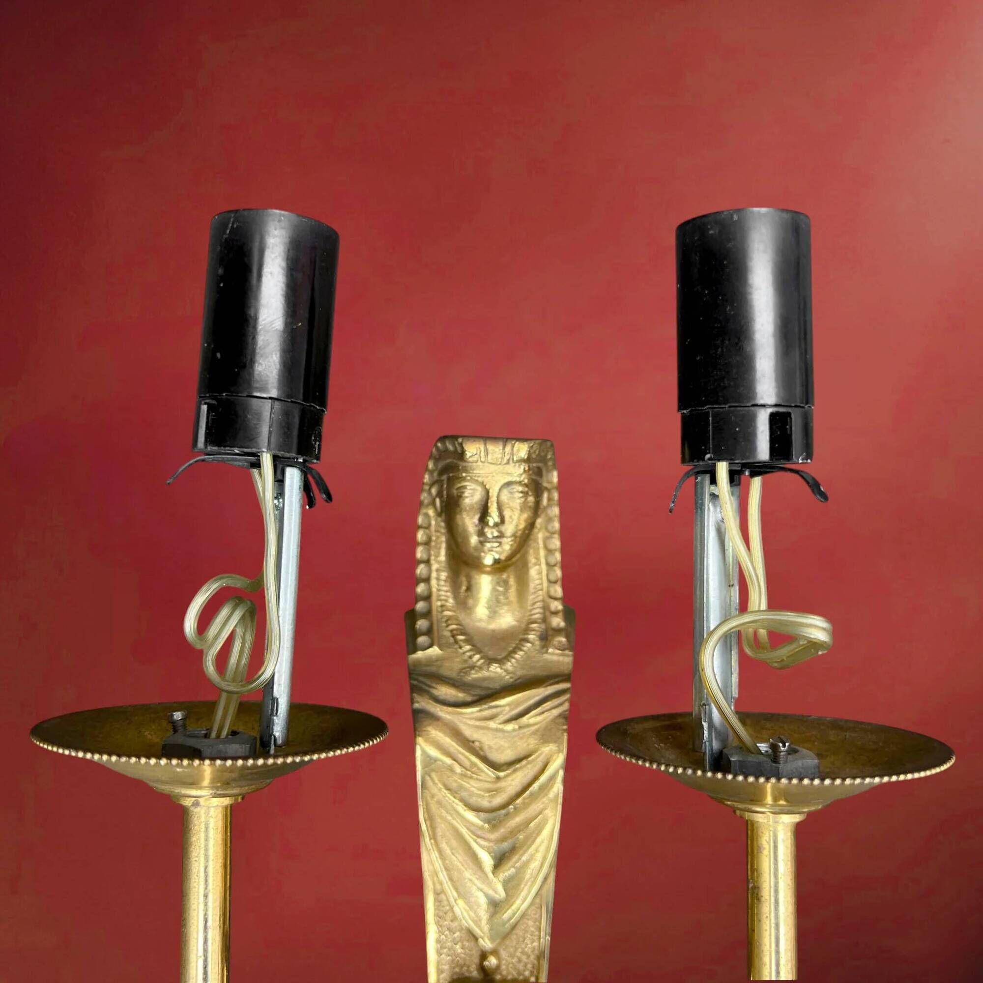 Pair of gilt brass wall lights in Empire style, Egyptian revival – 1940s-50s