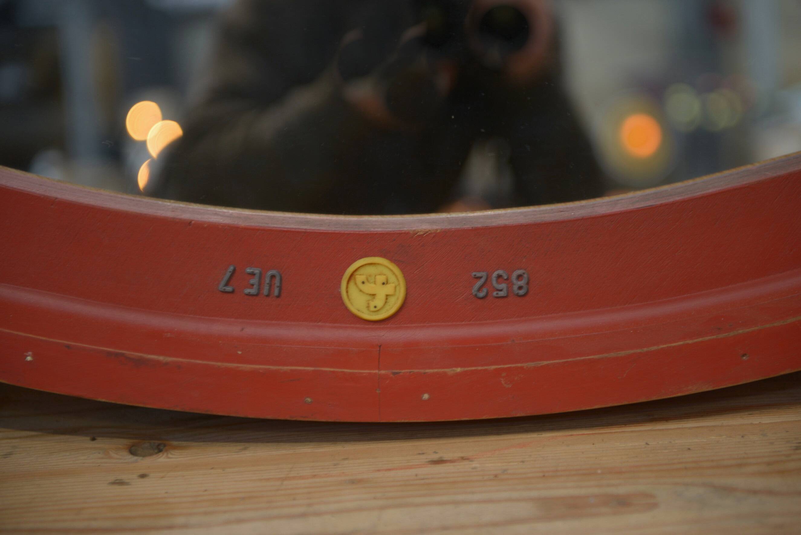 Large Round Industrial Wooden Mirror 1920