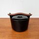 Black enamelled cast iron pot with a teak handle in mid-century style by Timo Sarpaneva for Rosenlew of Finland, 1960s.