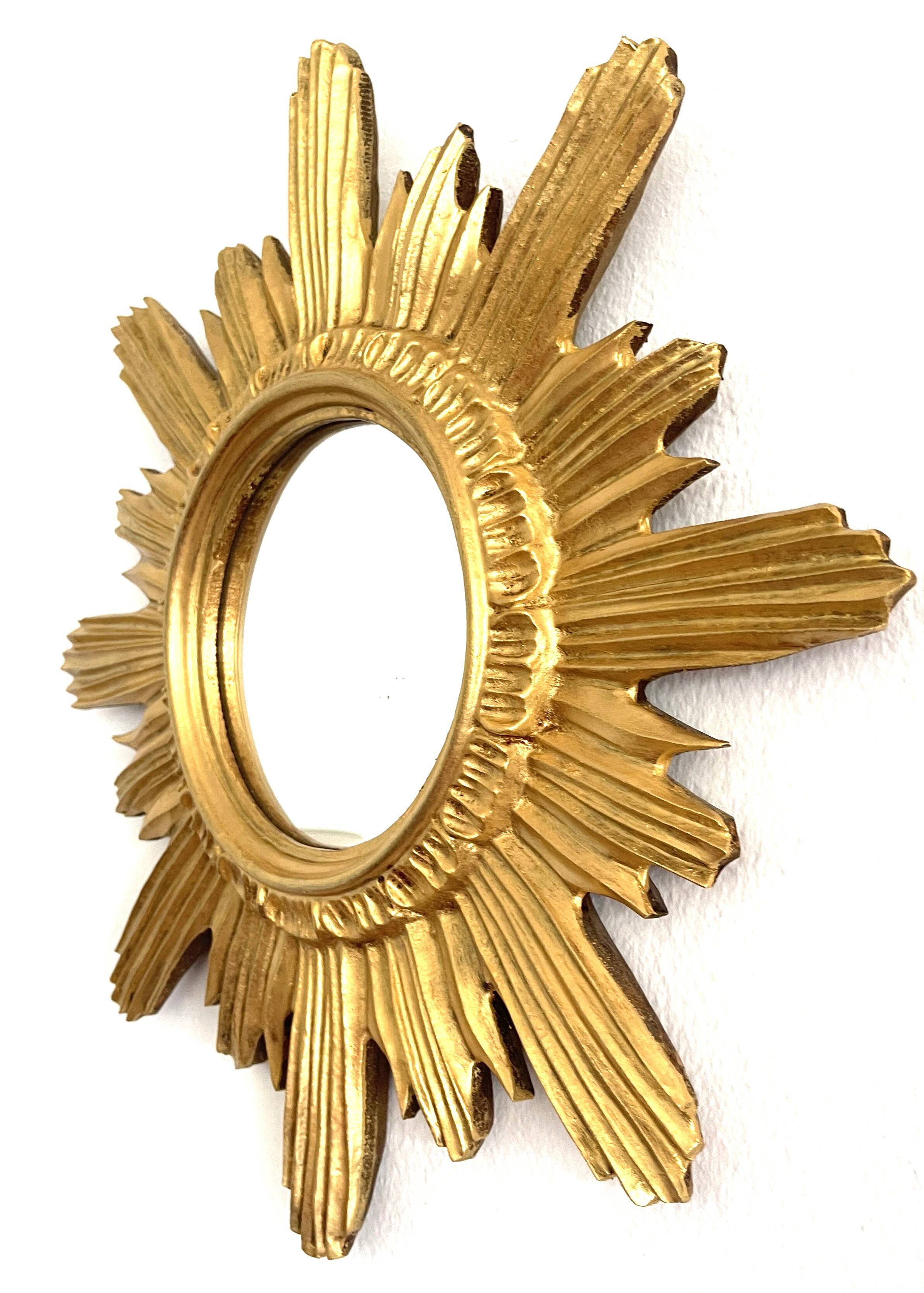 Golden carved wooden sun mirror — 42 cm