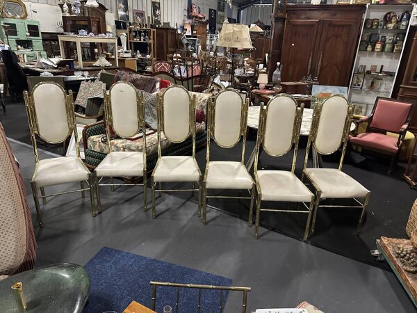 Ensemble de 6 chaises Bambou en laiton 1980